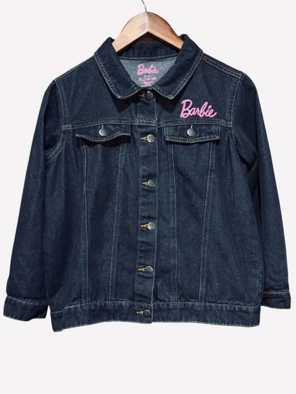 Barbie Dark Blue Denim Jacket Lomg Sleeve Button Closure Girls Size XL 14-16